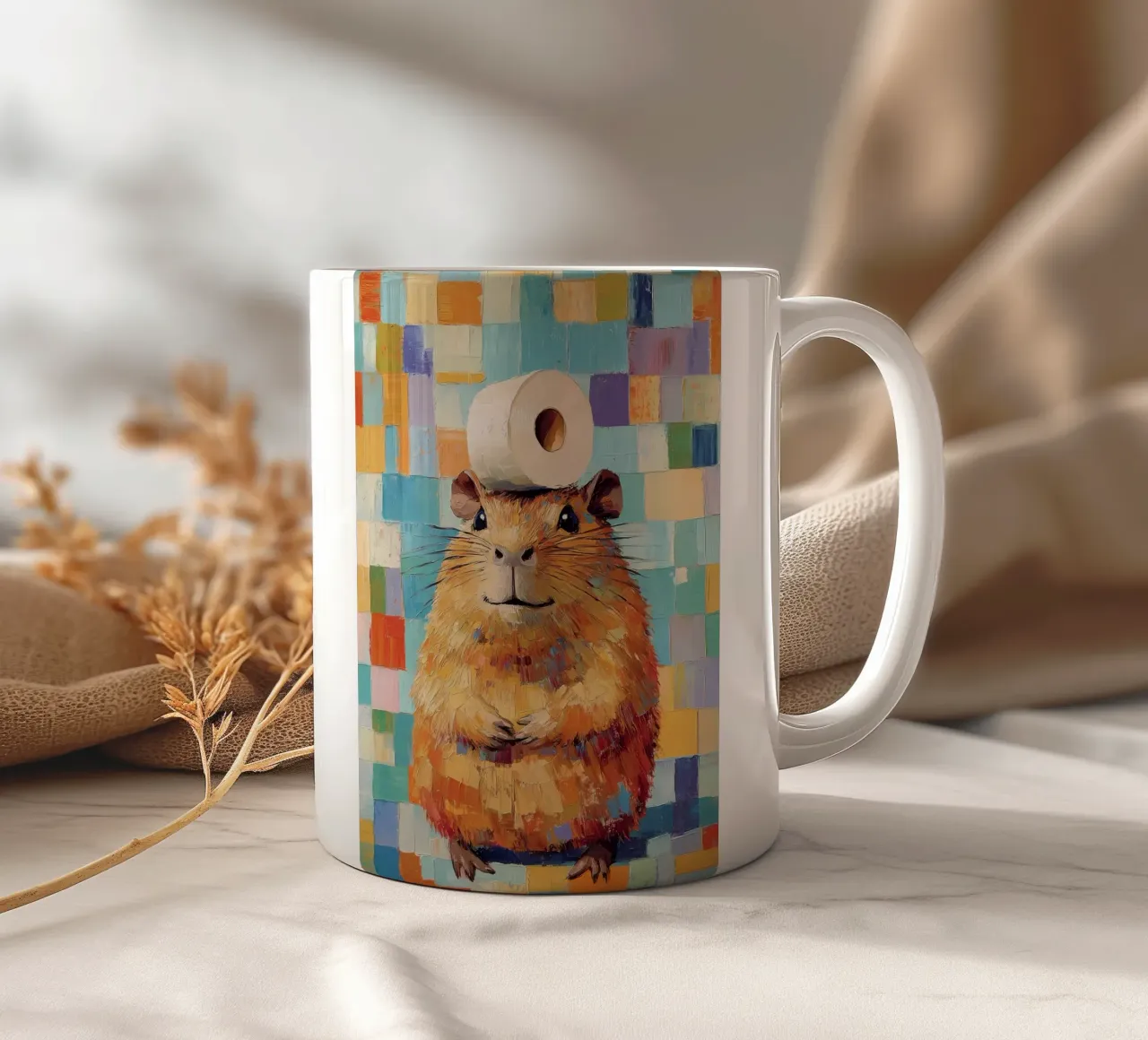 Hamster met wc-papier keramische mok van Adrian Patel