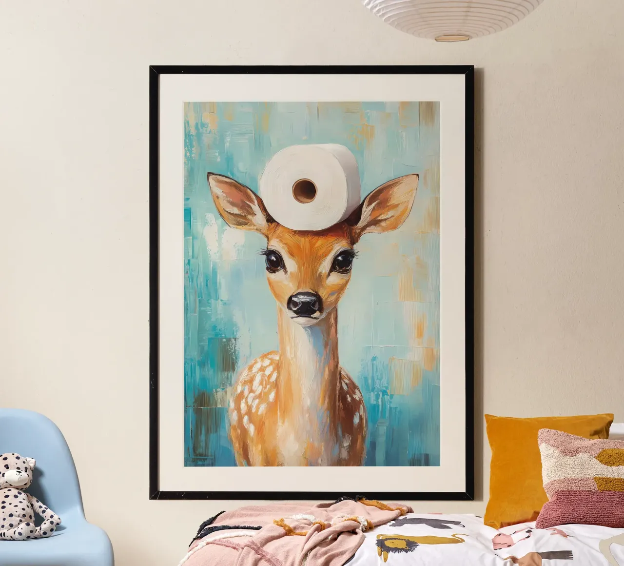 Deer with Toilet Paper Hat hahnemühle by Adrian Patel
