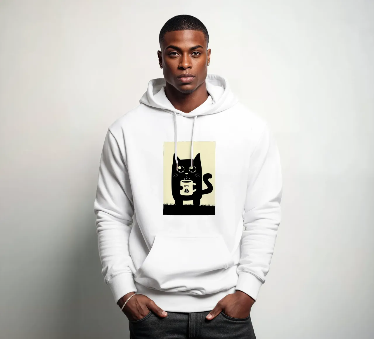 Gatto che beve caffè felpa con cappuccio da Bartosz Powalka