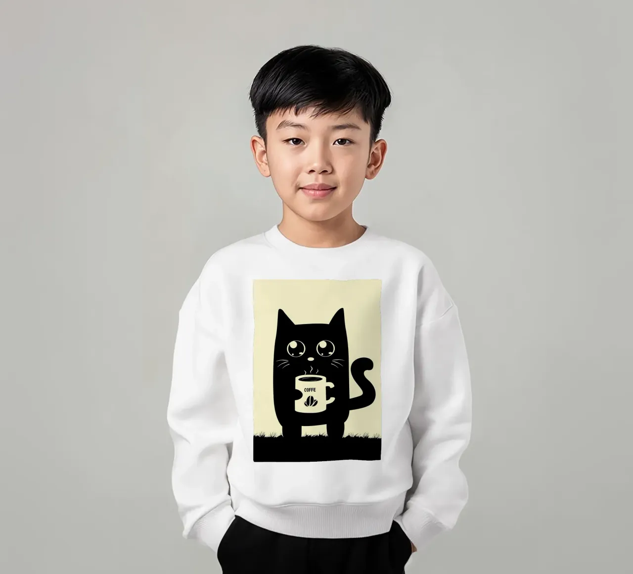 Gatto che beve caffè felpa bambino da Bartosz Powalka