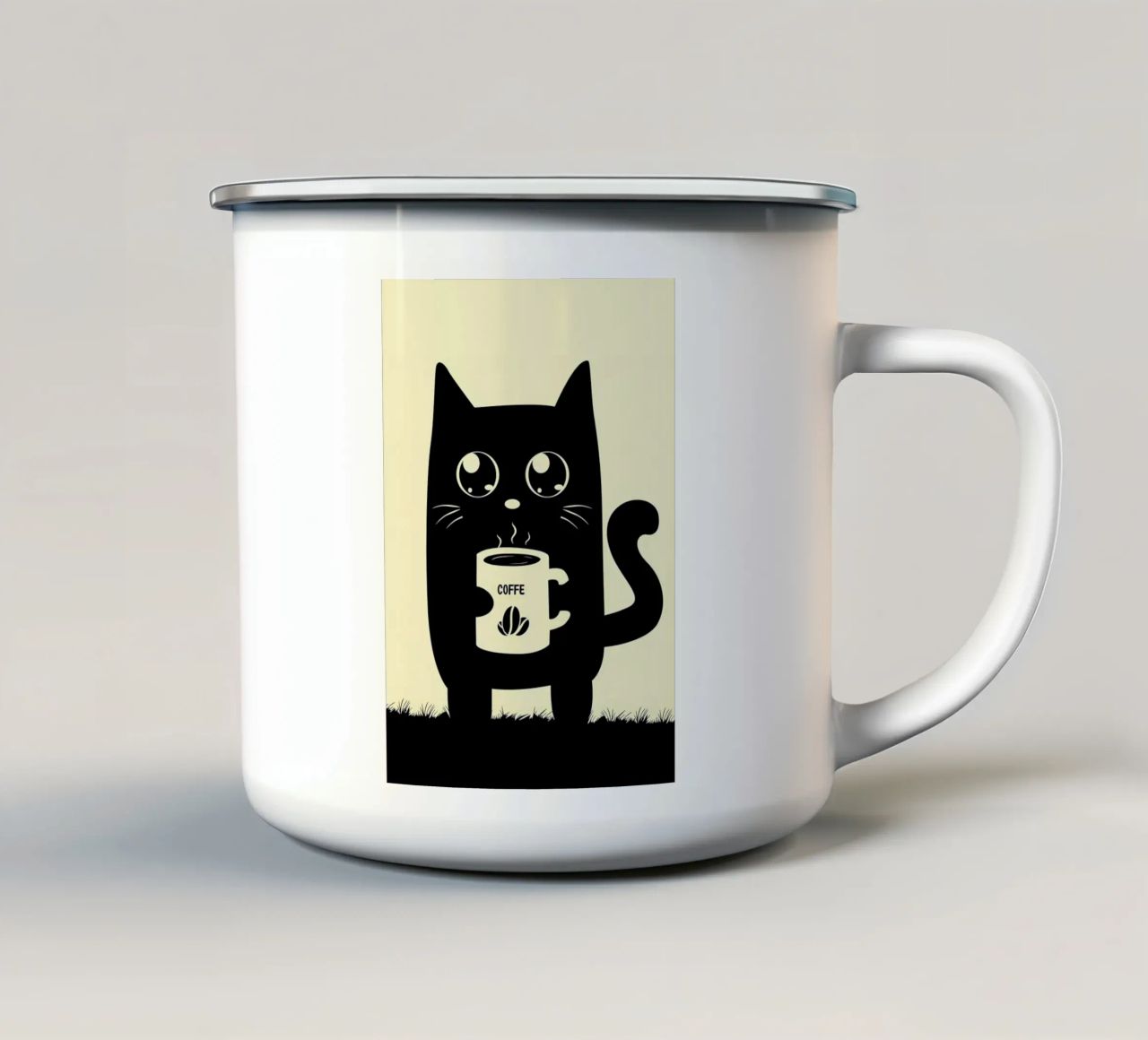 Gatto che beve caffè tazza in smalto da Bartosz Powalka