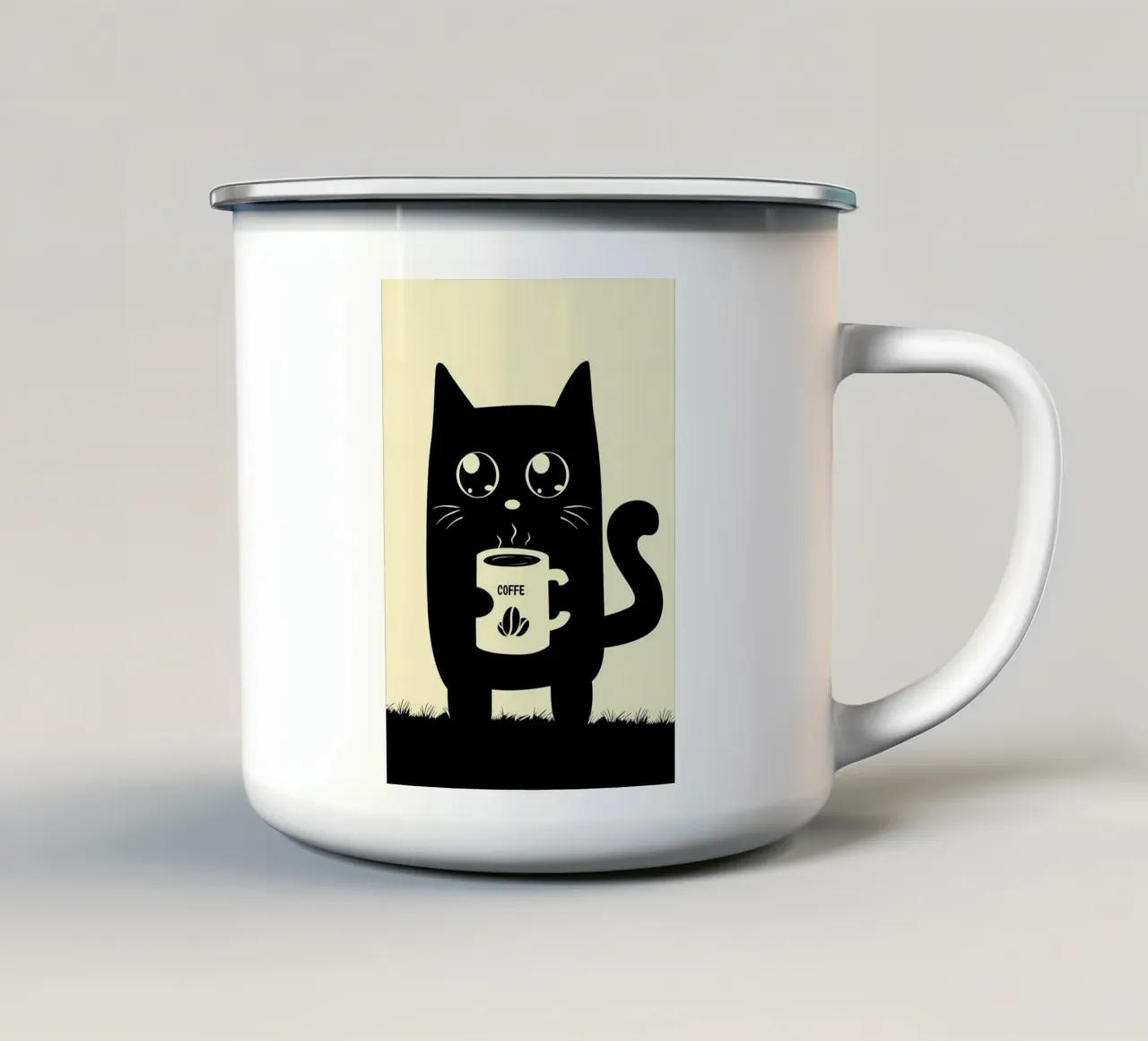 Gato bebiendo café taza de esmalte de Bartosz Powalka