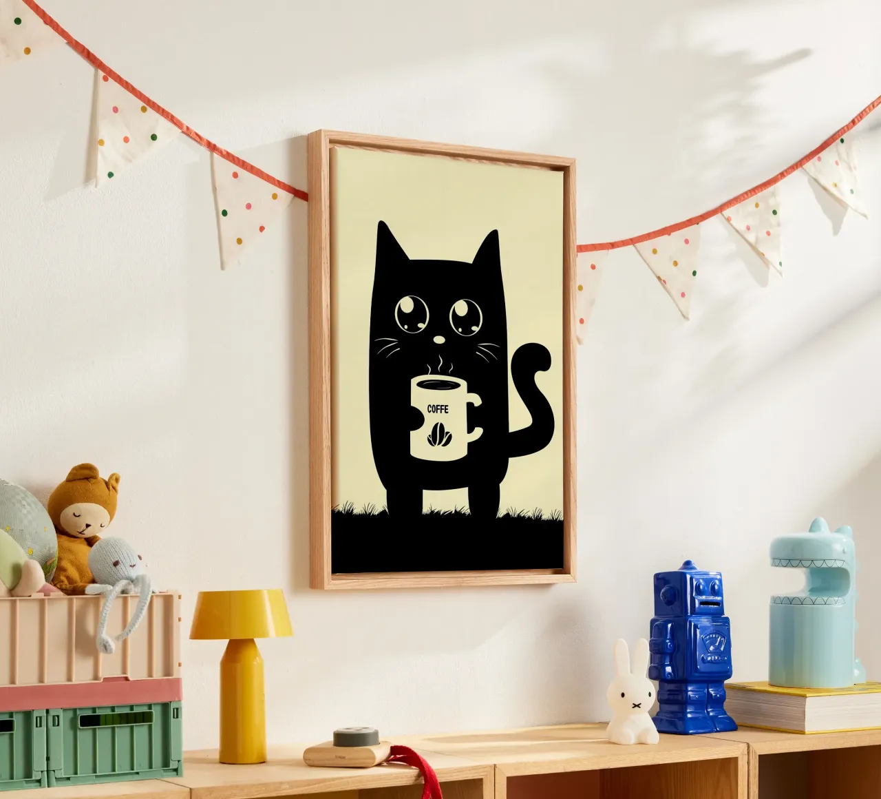 Gatto che beve caffè tela con Cornice a cassetta da Bartosz Powalka
