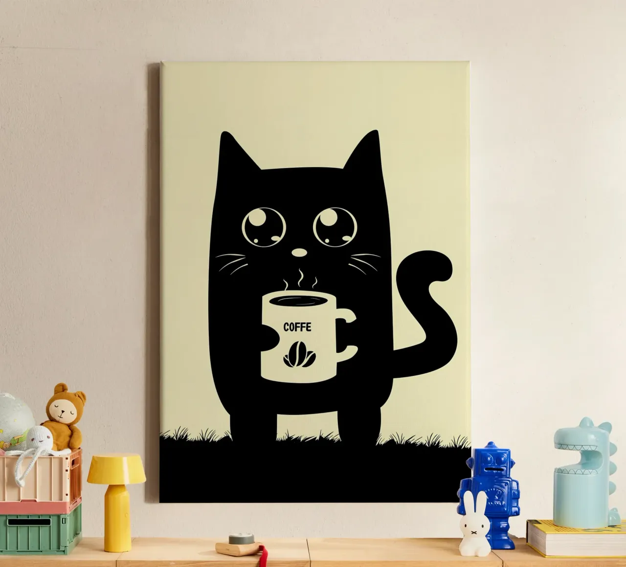 Gatto che beve caffè tela con Cornice a cassetta da Bartosz Powalka