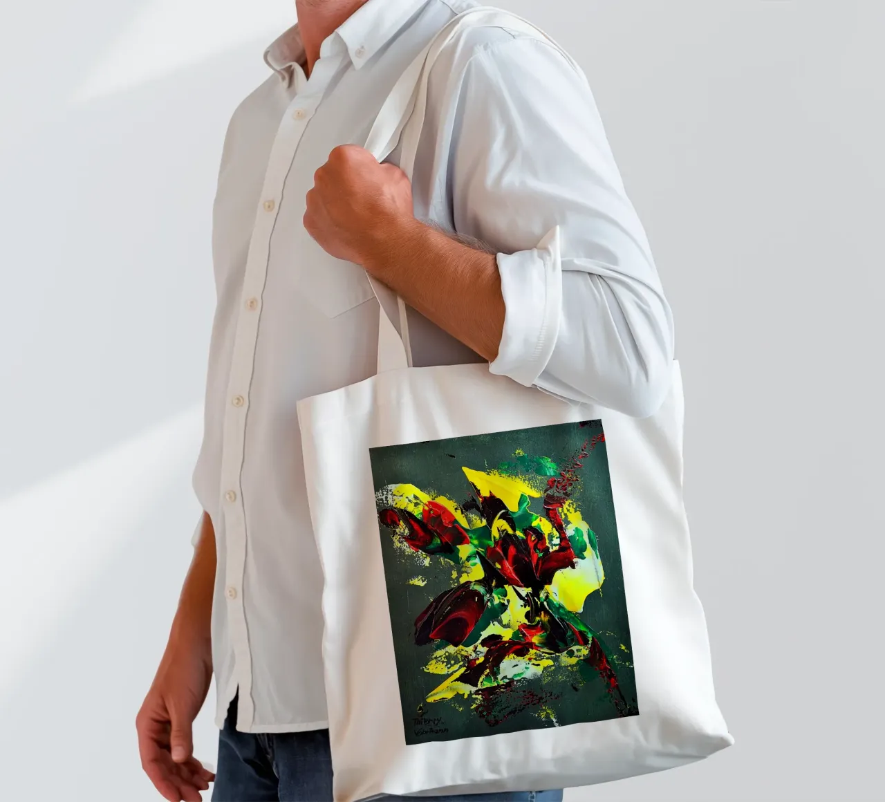 MESSAGE FROM THE HEART 7. borsa in juta da Thierry Vobmann Abstract painting