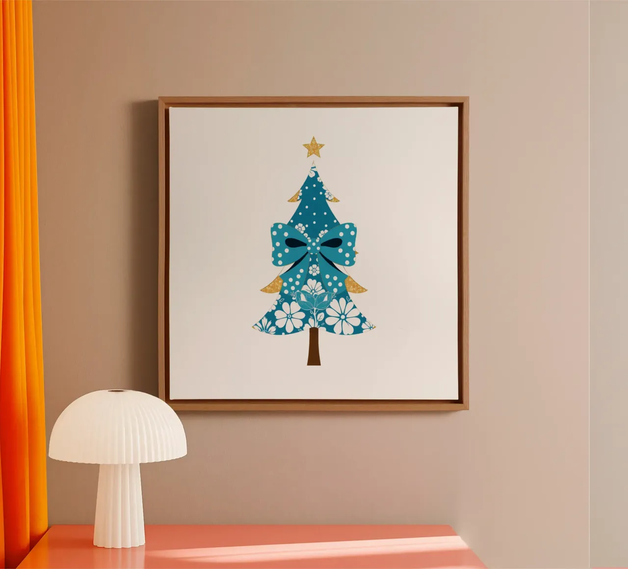 Decorative blue Christmas tree with floral patterns canvas with Floater frame by DesignDoodle