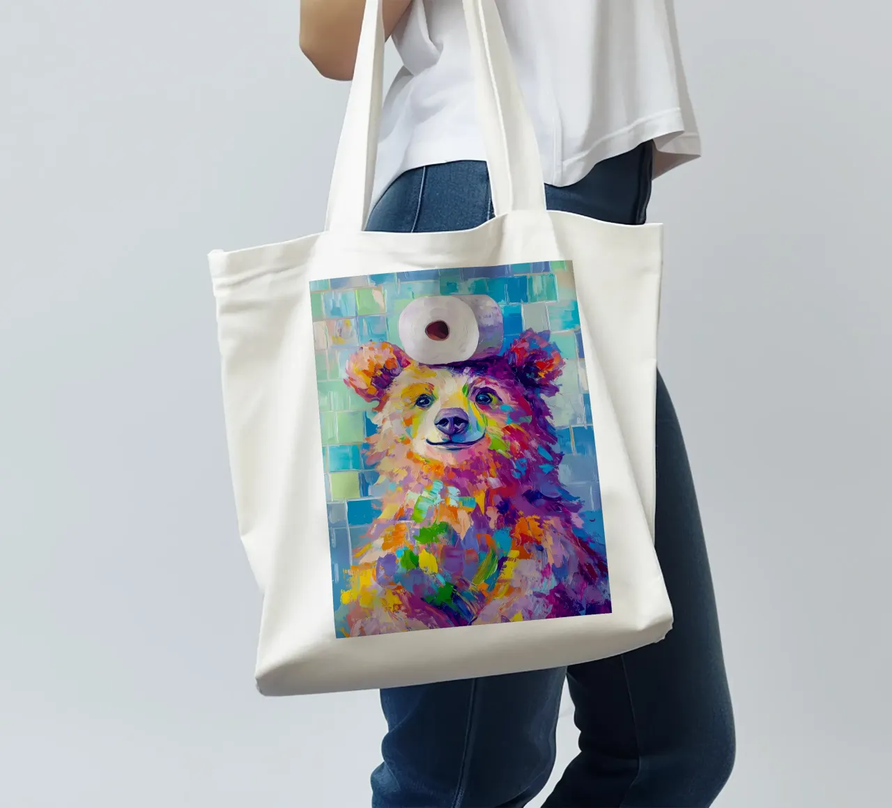 Orso con carta igienica borsa in juta da Adrian Patel