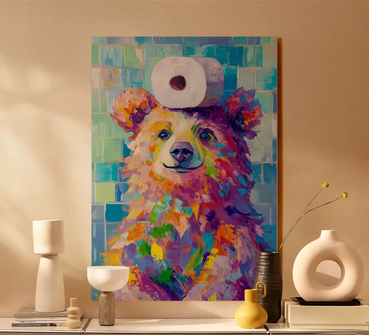 Orso con carta igienica alluminio dibond da Adrian Patel