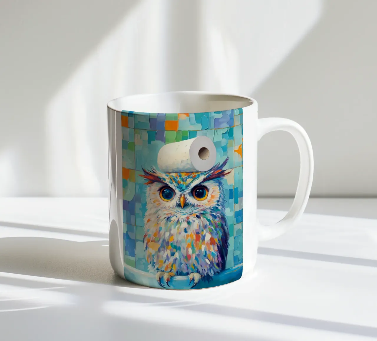 Gufo con carta igienica tazza in ceramica da Adrian Patel