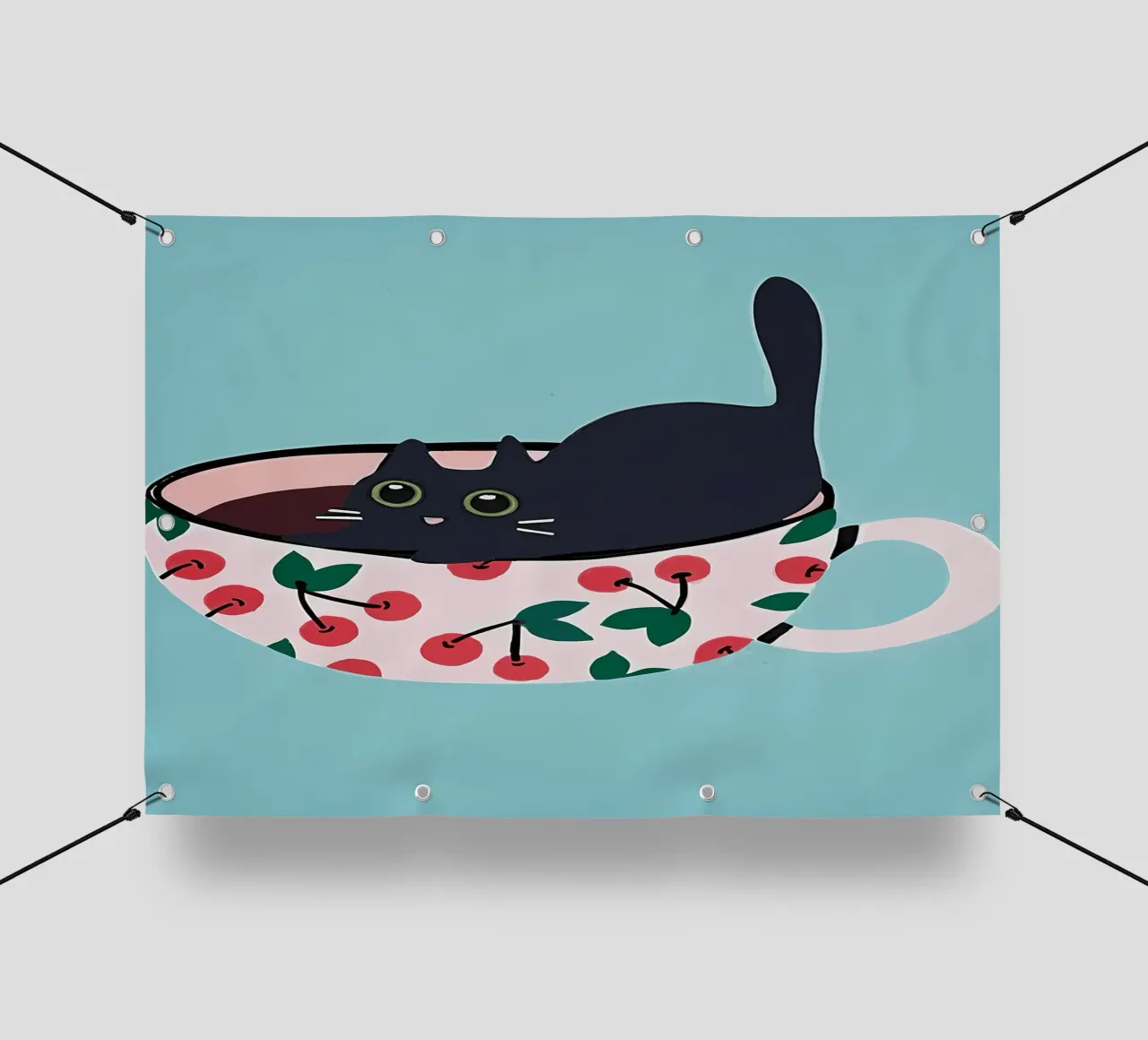 Black Cat in Teacup pvc cover by Bartosz Powalka