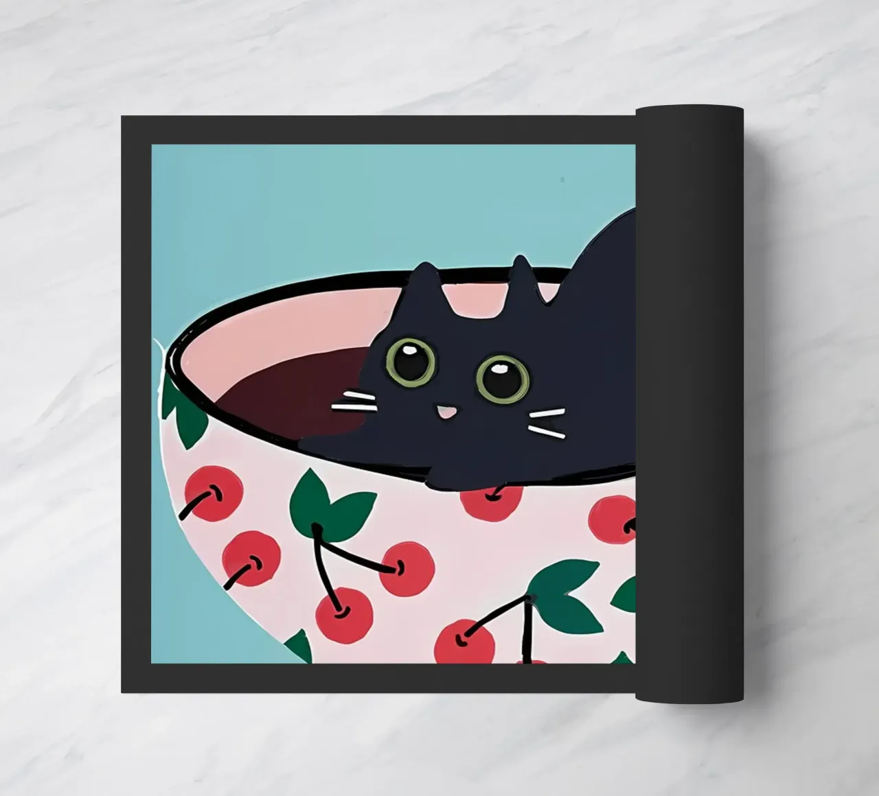 Gatto nero in tazza da tè zerbino da Bartosz Powalka