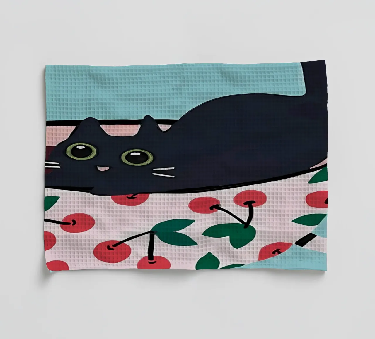 Chat noir dans une tasse de thé torchon de Bartosz Powalka