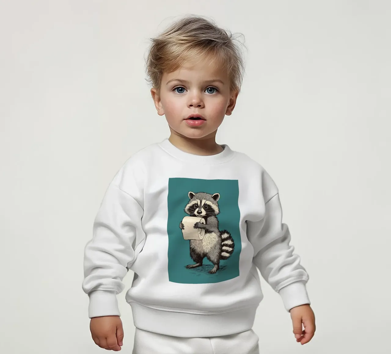 Procione con carta igienica in mano felpa neonato da Adrian Patel