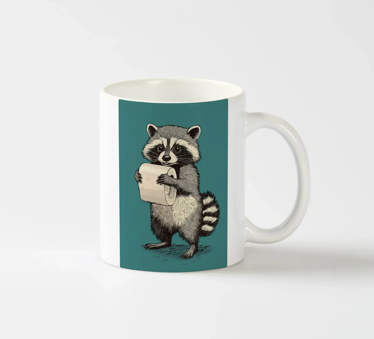 Waschbär hält Toilettenpapier Keramik Tasse von Adrian Patel