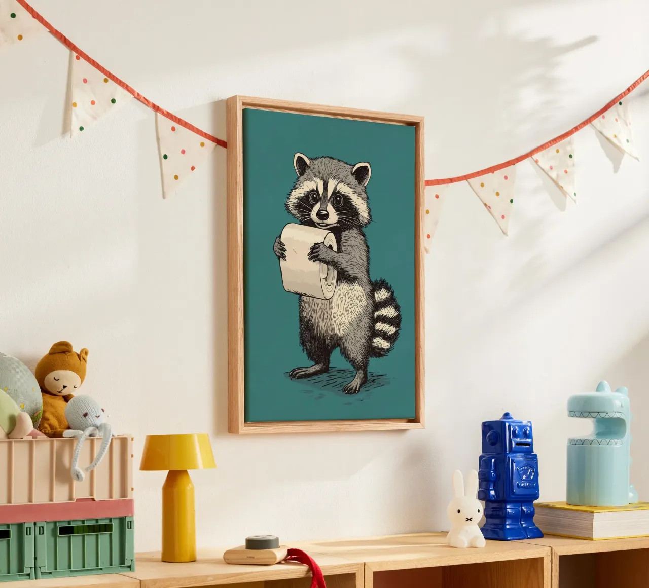 Wasbeer met wc-papier canvas met Baklijst van Adrian Patel