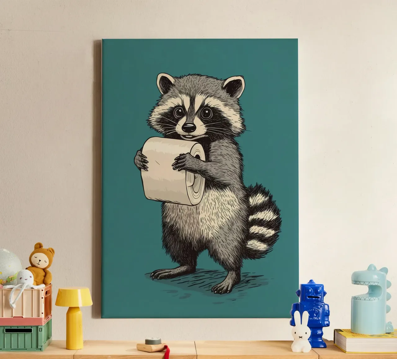 Wasbeer met wc-papier canvas met Baklijst van Adrian Patel