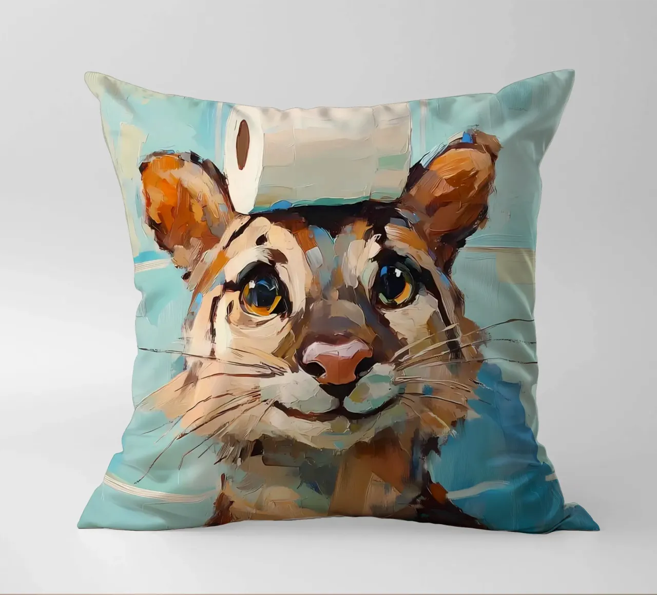 Cat with Toilet Paper Hat decorative cushion by Adrian Patel
