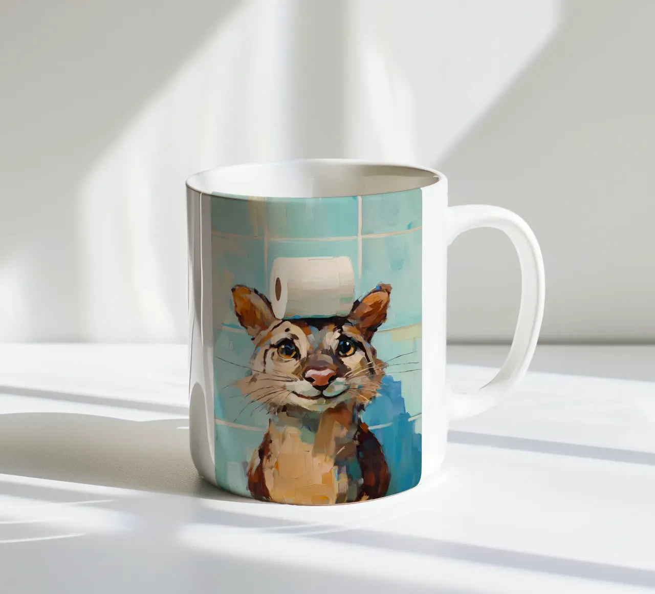 Gatto con cappello di carta igienica tazza in ceramica da Adrian Patel
