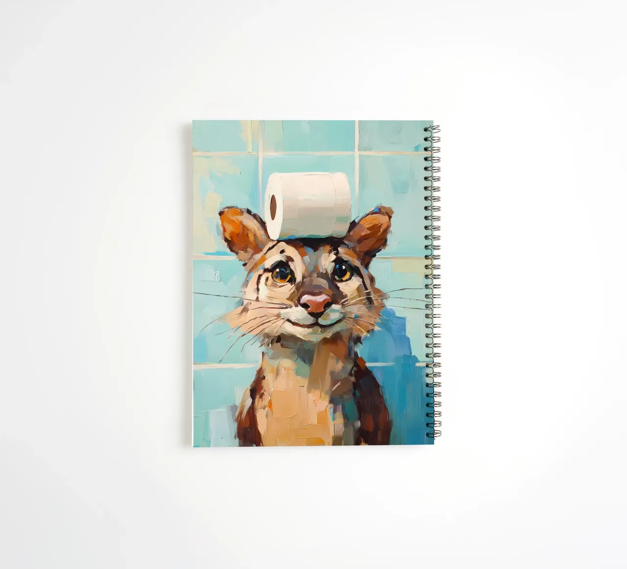 Cat with Toilet Paper Hat spiral notebook by Adrian Patel