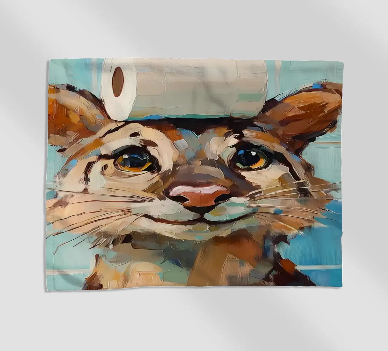 Cat with Toilet Paper Hat beach towel by Adrian Patel