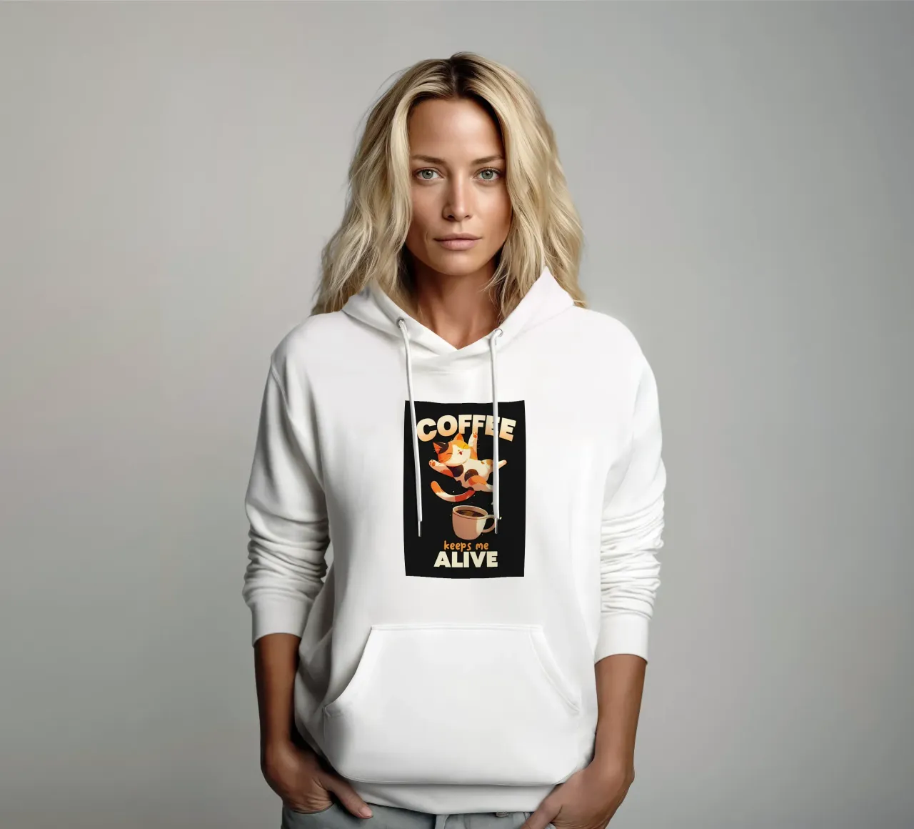 El café me mantiene vivo Gato sudadera con capucha de Bartosz Powalka