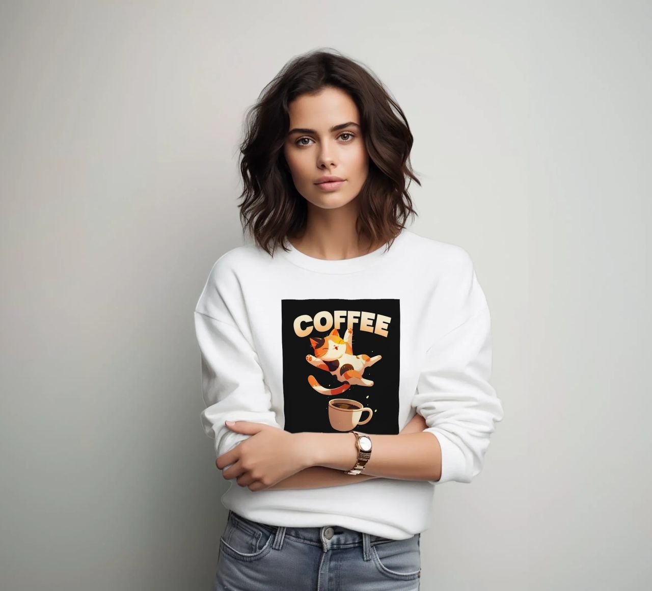 Il caffè mi tiene in vita Cat felpa da Bartosz Powalka
