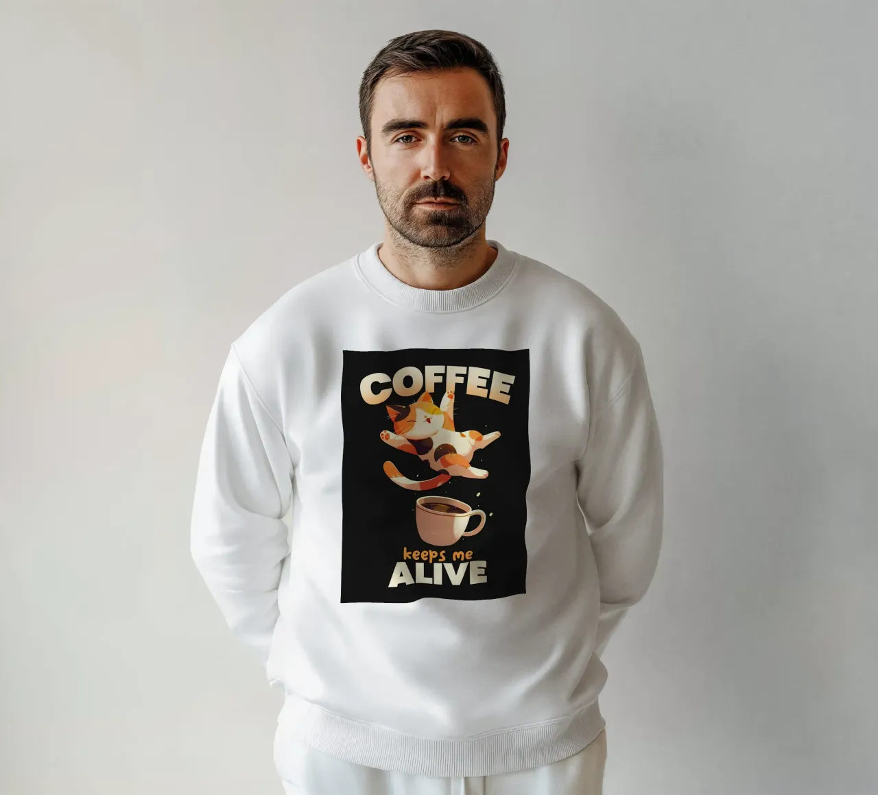 Coffee Keeps Me Alive Cat sweatshirt by Bartosz Powalka