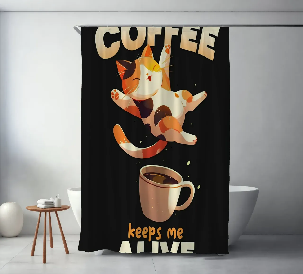 Il caffè mi tiene in vita Cat tenda da doccia da Bartosz Powalka