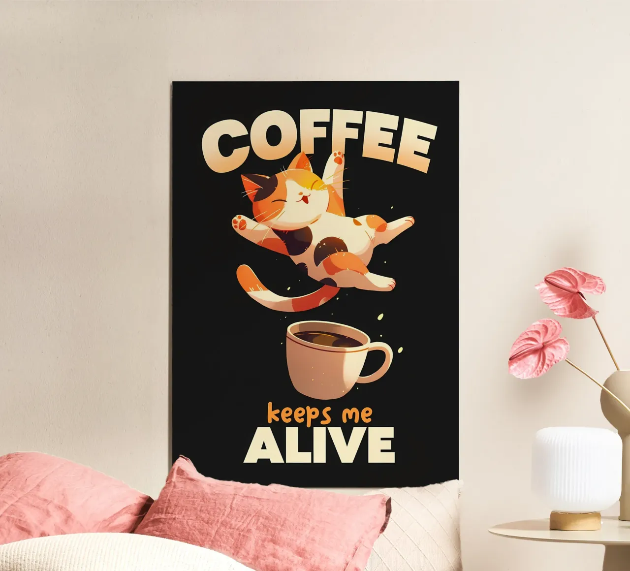 Il caffè mi tiene in vita Cat alluminio dibond da Bartosz Powalka