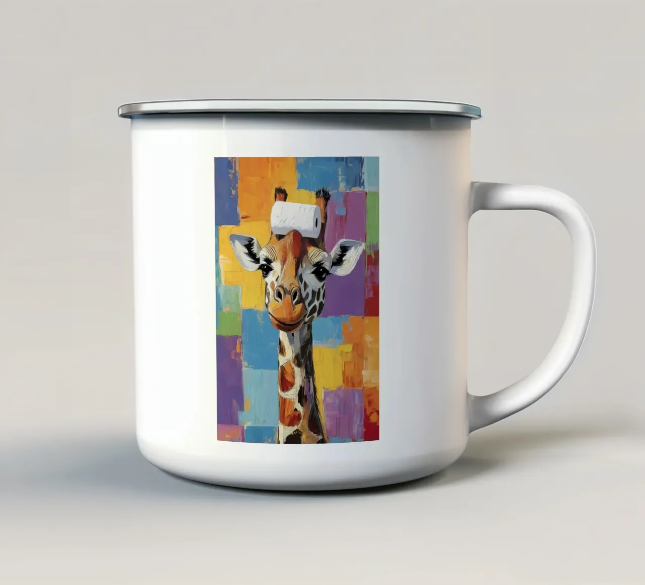 Giraffa con carta igienica tazza in smalto da Adrian Patel
