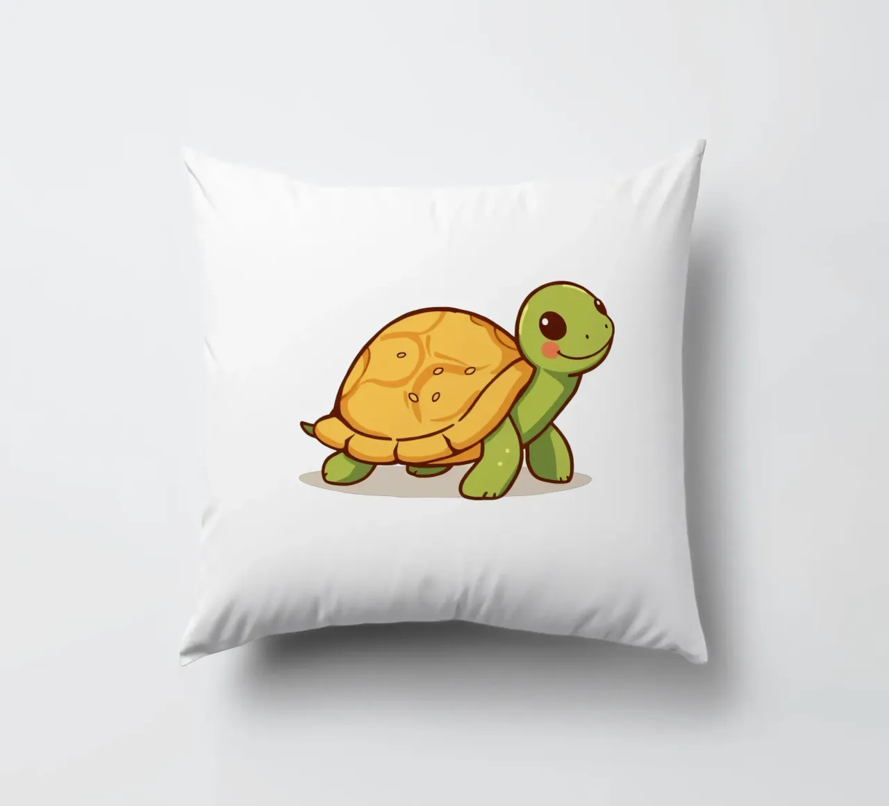 A cheerful cartoon turtle happily wanders decorative cushion by DesignDoodle