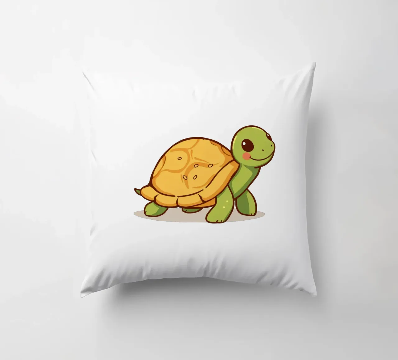 A cheerful cartoon turtle happily wanders decorative cushion by DesignDoodle