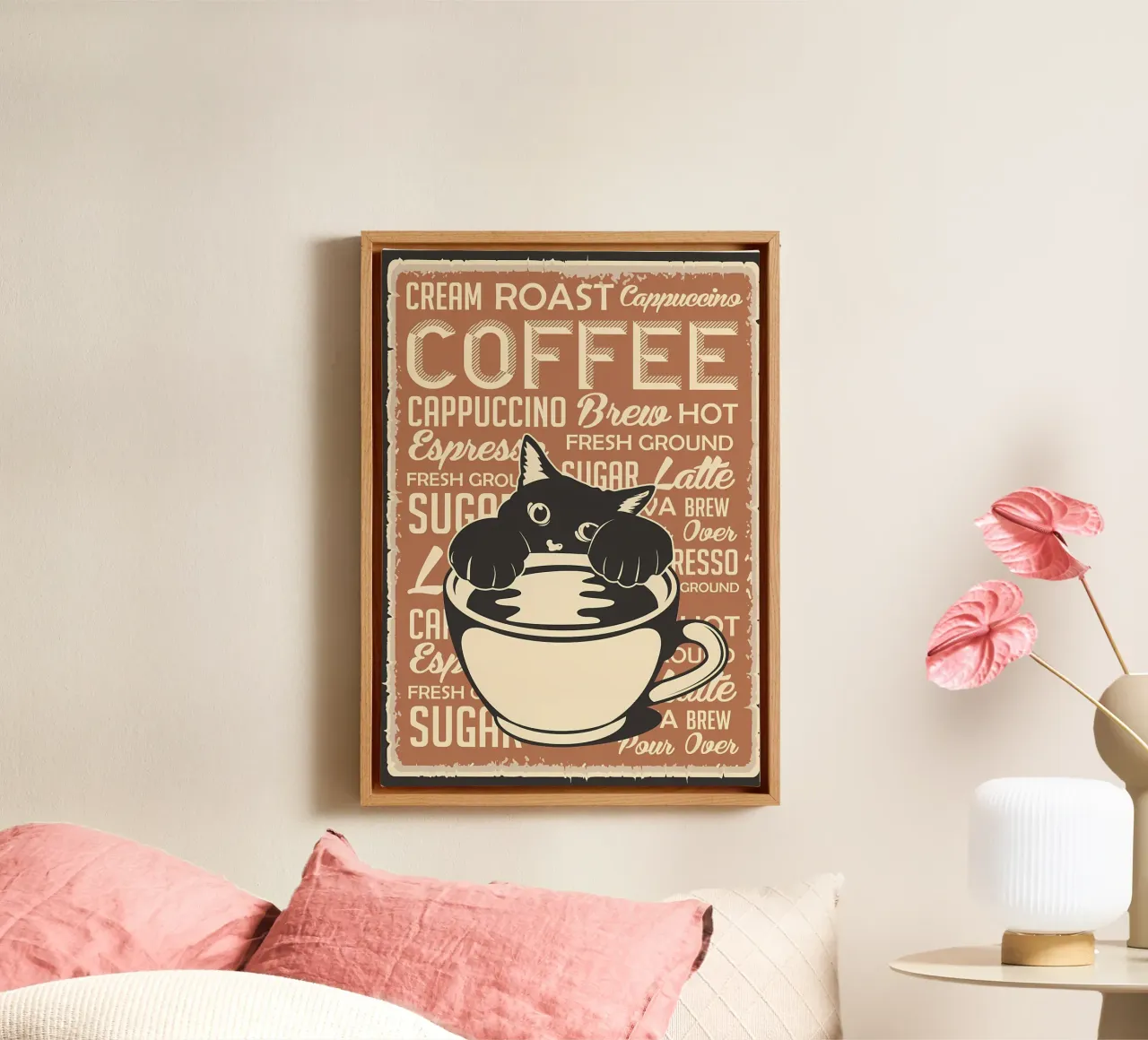 Gatto e caffè 4 tela con Cornice a cassetta da Bartosz Powalka
