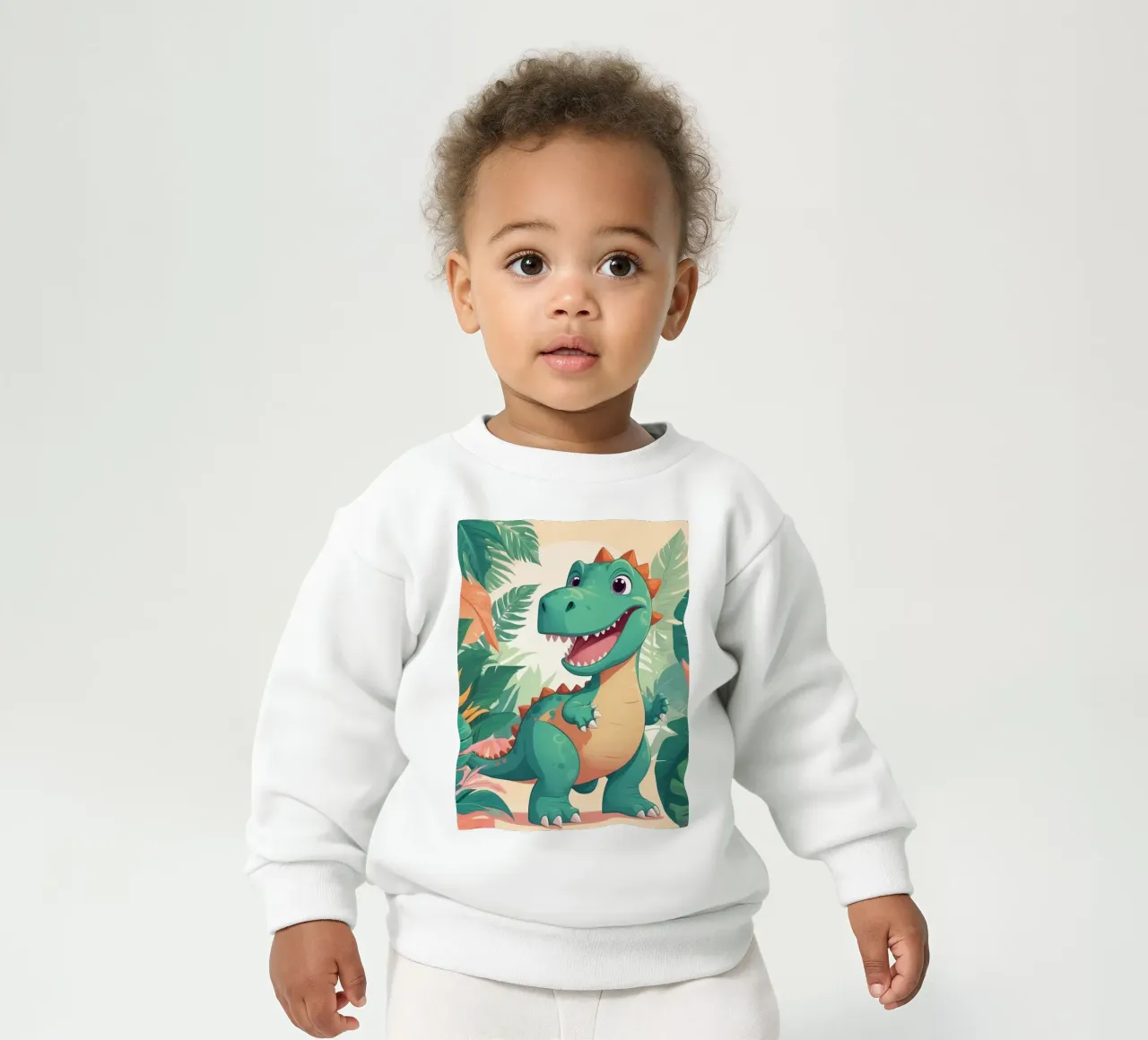 Un simpatico dinosauro dei cartoni animati immerso nel verde felpa neonato da DesignDoodle