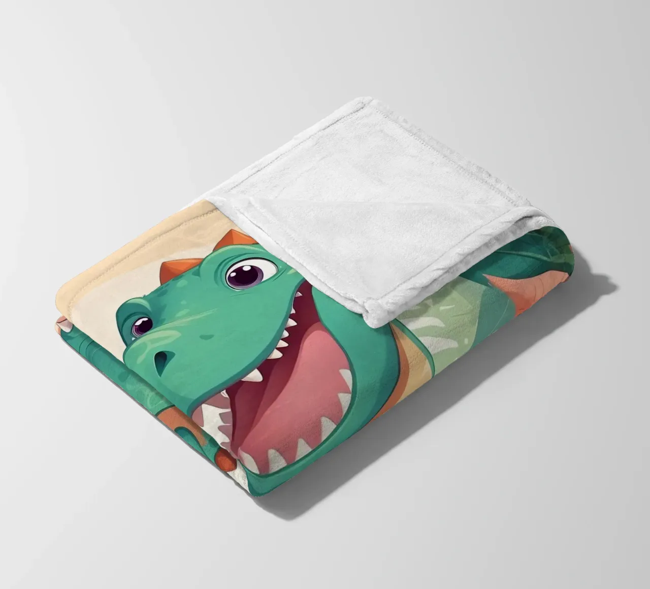 Un simpatico dinosauro dei cartoni animati immerso nel verde coperta in pile da DesignDoodle