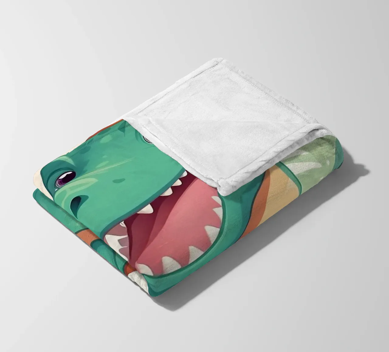 Un simpatico dinosauro dei cartoni animati immerso nel verde coperta in pile da DesignDoodle