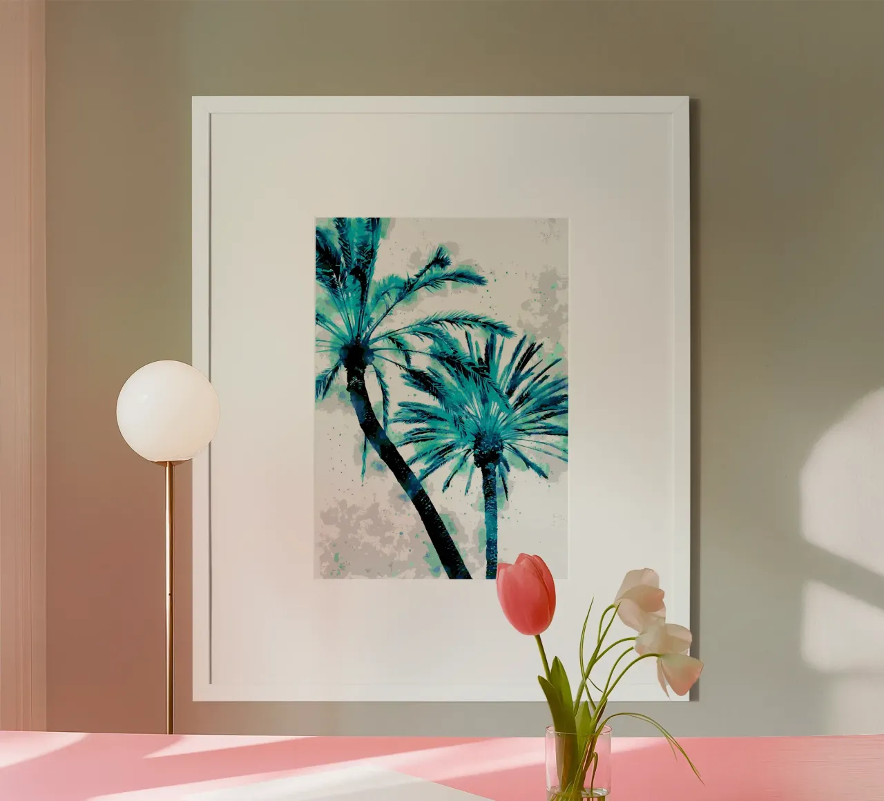 Palme tropicali acquerello poster con telaio in plastica da Matthew Katz