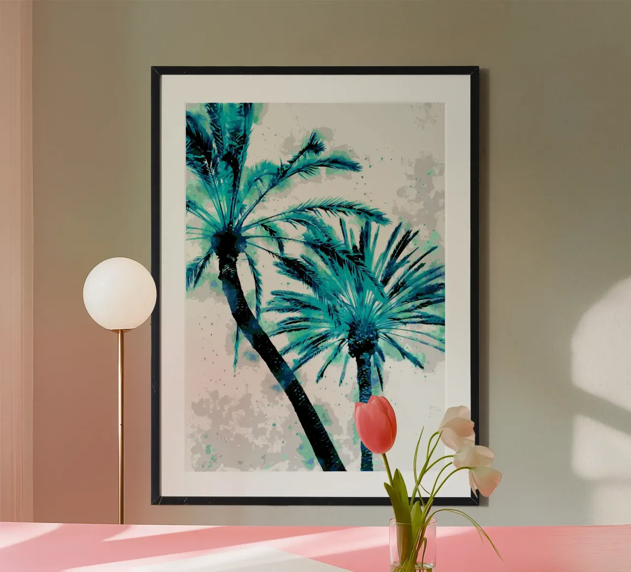 Palme tropicali acquerello poster con telaio in plastica da Matthew Katz