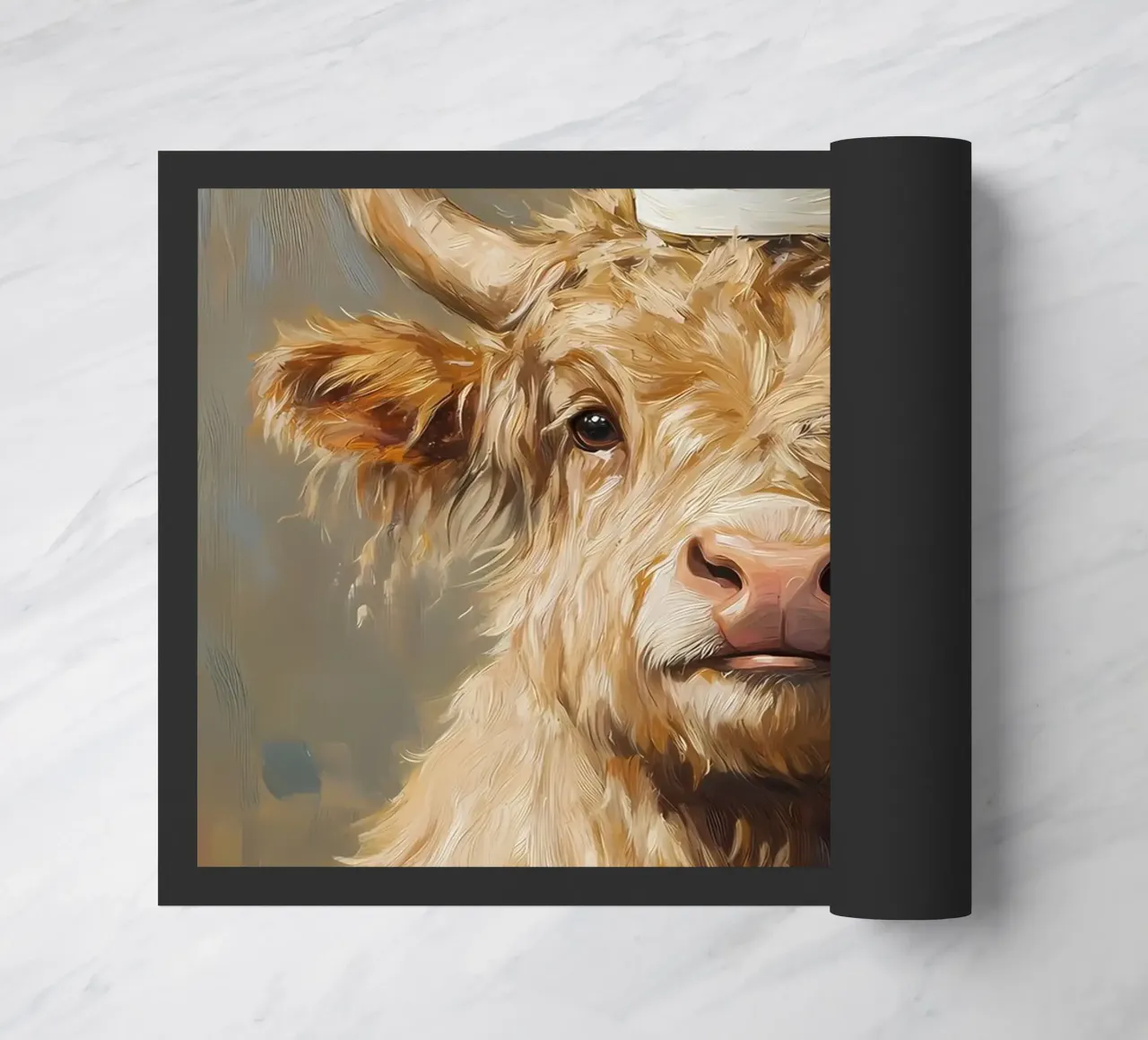 Mucca Highland con carta igienica zerbino da Adrian Patel