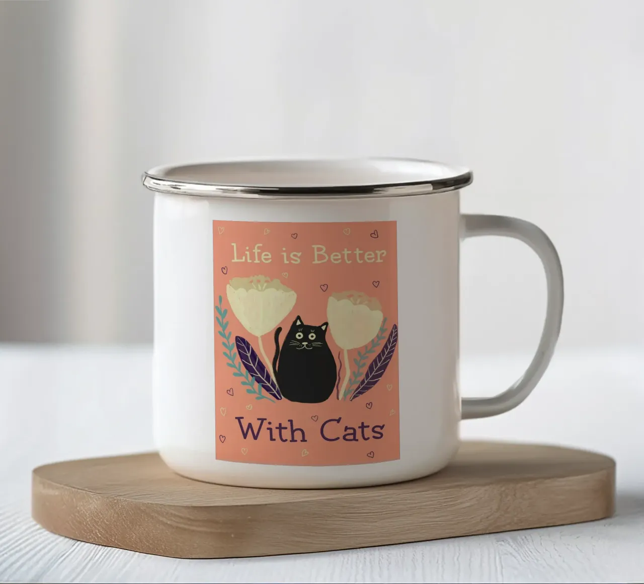 Gatto nero tazza in smalto da Bartosz Powalka