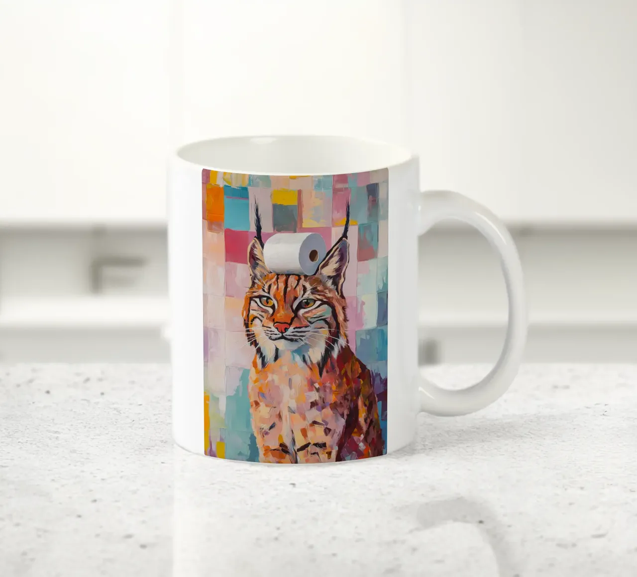 Luchs mit Toilettenpapier Keramik Tasse von Adrian Patel