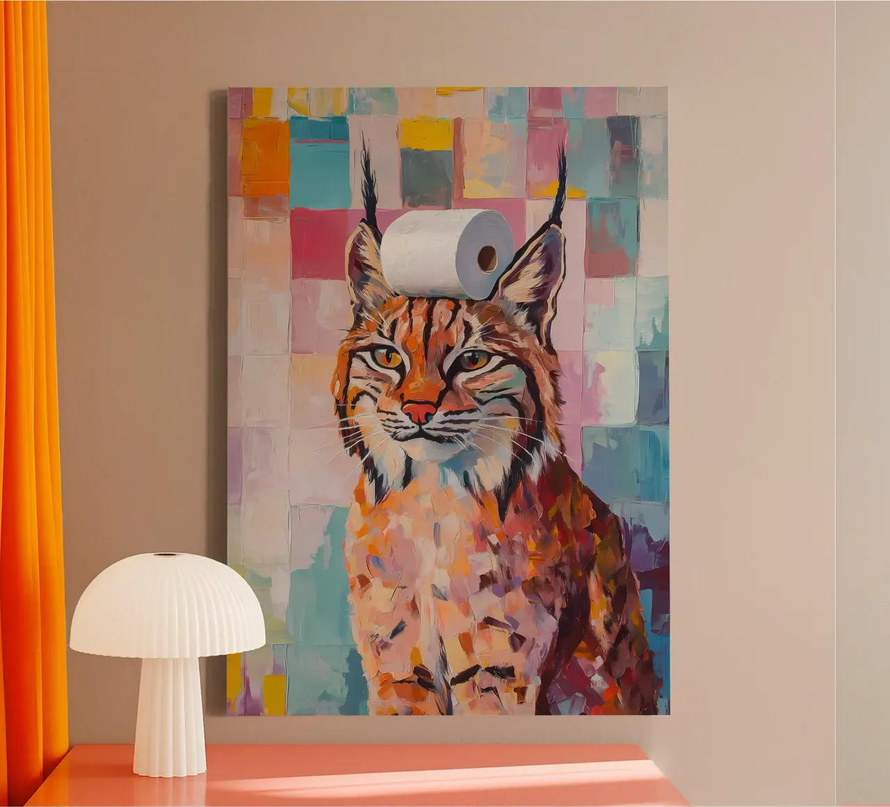 Lynx with Toilet Paper canvas by Adrian Patel