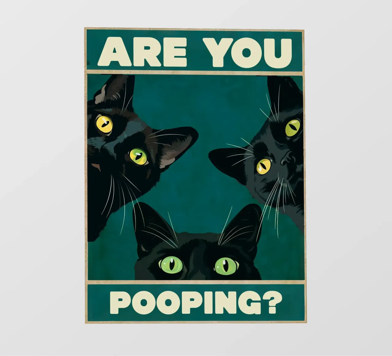 Are you Pooping? Peeking Black Cats Funny Bathroom backlit film by Peaches Art Prints