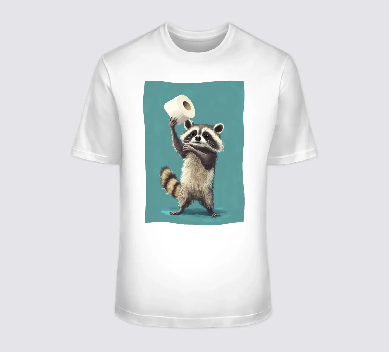 Procione con carta igienica in mano t-shirt da Adrian Patel