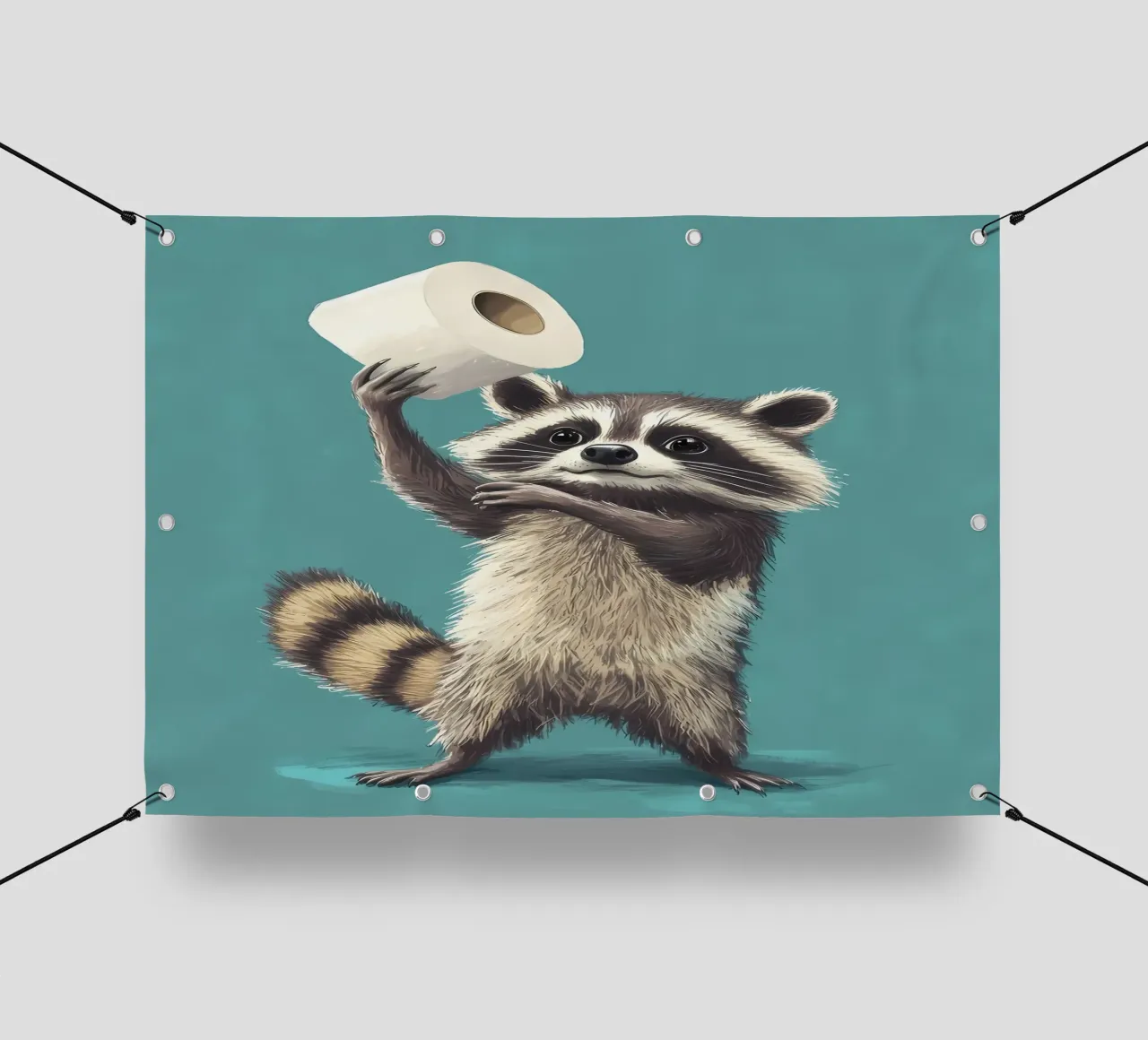 Procione con carta igienica in mano telo in pvc da Adrian Patel