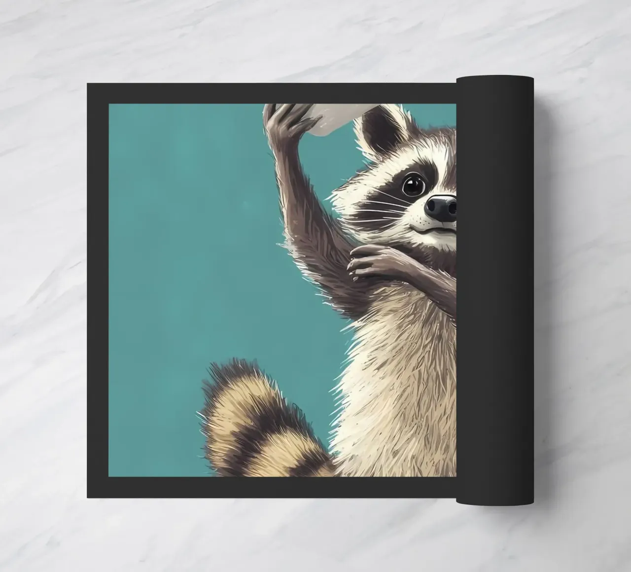 Procione con carta igienica in mano zerbino da Adrian Patel