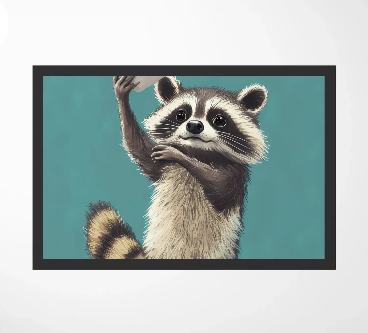 Procione con carta igienica in mano zerbino da Adrian Patel