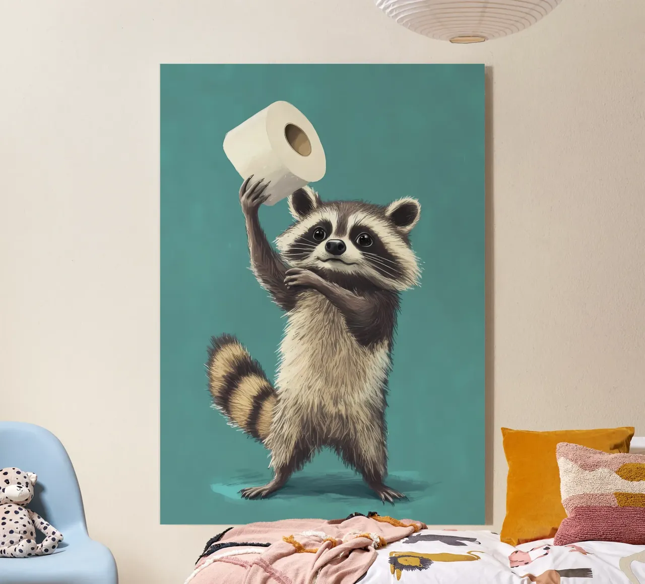 Procione con carta igienica in mano plexiglass da Adrian Patel