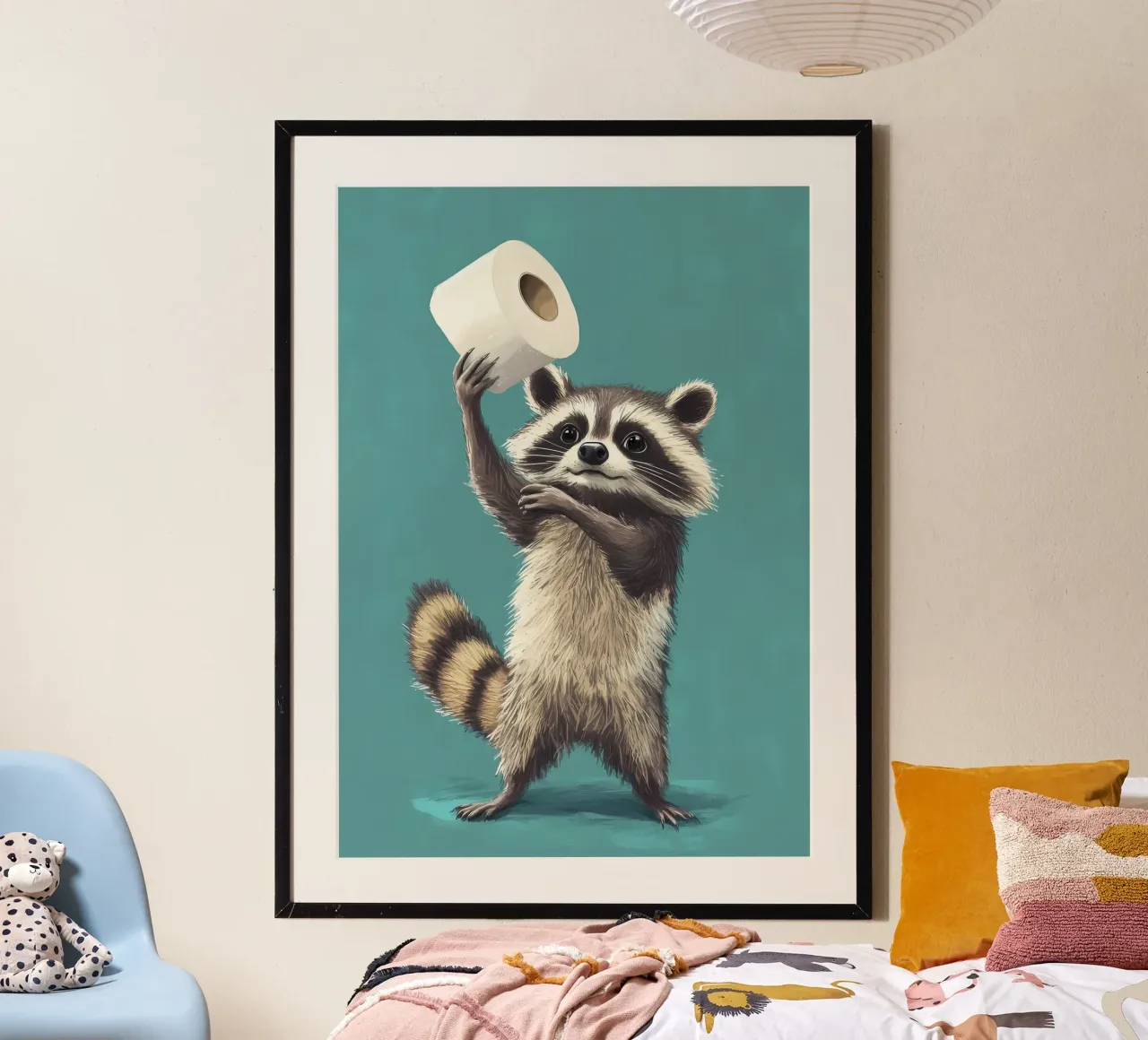 Waschbär hält Toilettenpapier Poster von Adrian Patel