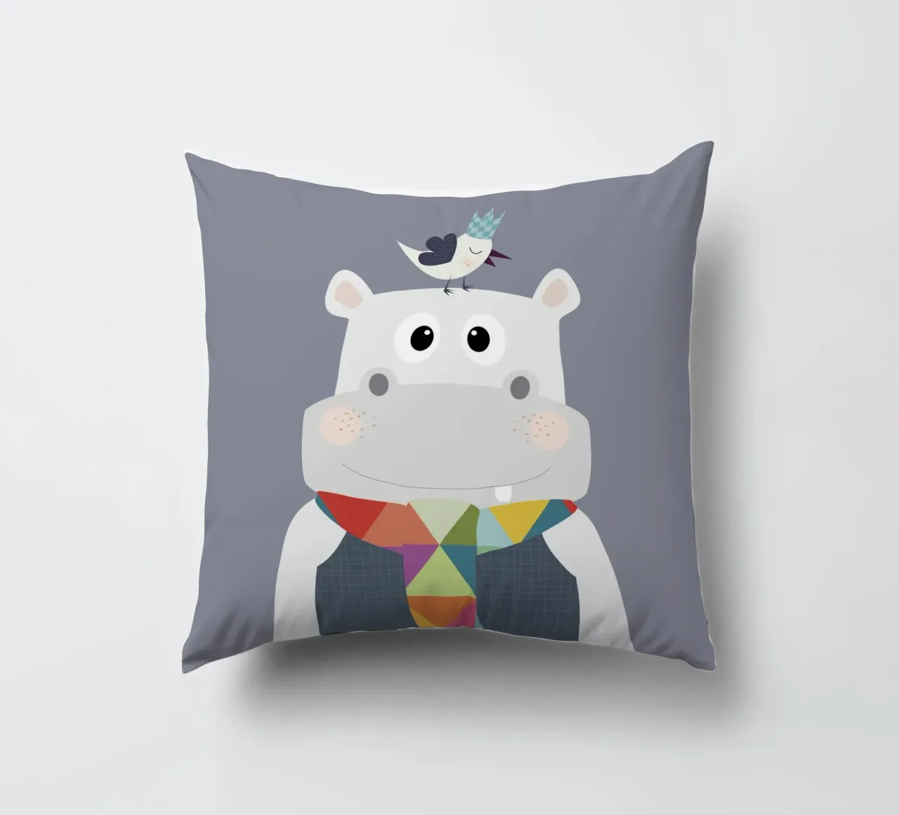 Hugo e l'uccello felice cuscino da JaySan Studio